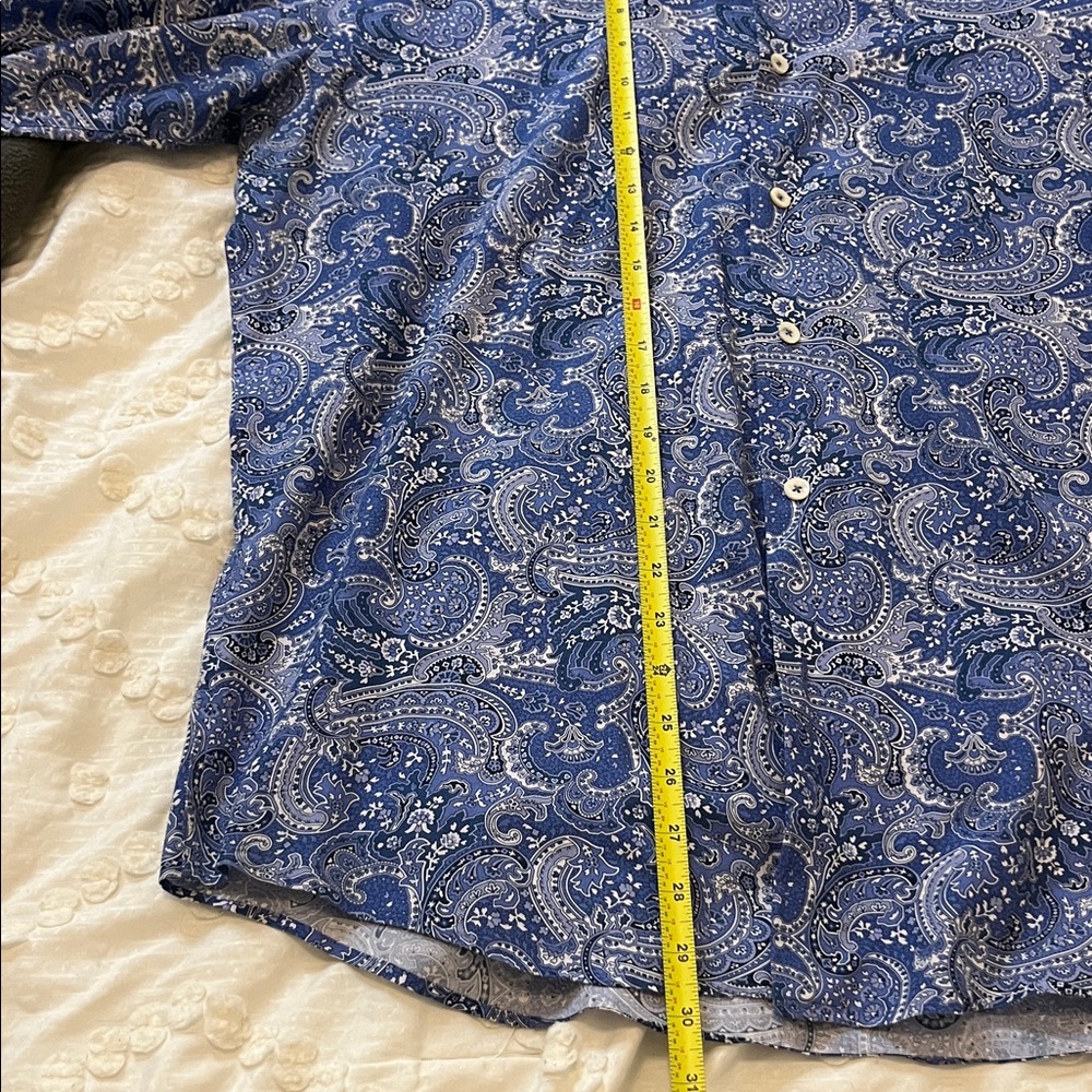 Bugatchi Blue and White Paisley Shaped Fit Men's Shirt - Picture 8 of 8